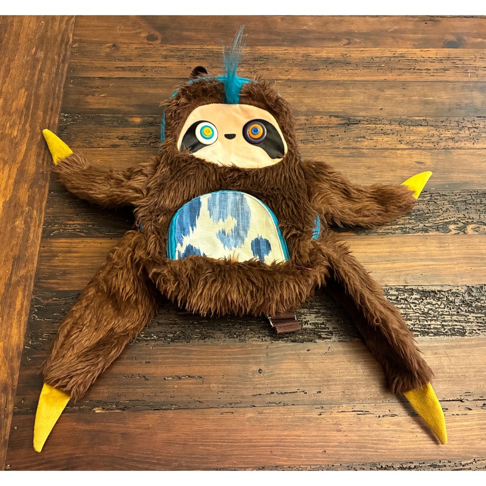 Nomellamo Sloth Backpack Blue Mohawk Adjustable Straps Plush Unique Gift Kids